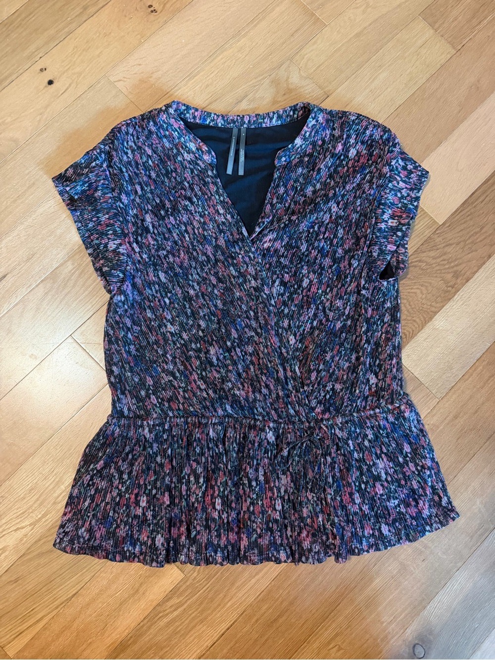 Anthropologie Navy Multicolor Floral Wrap Peplum Blouse medium